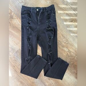 High Rise Crop Ripped Jeans